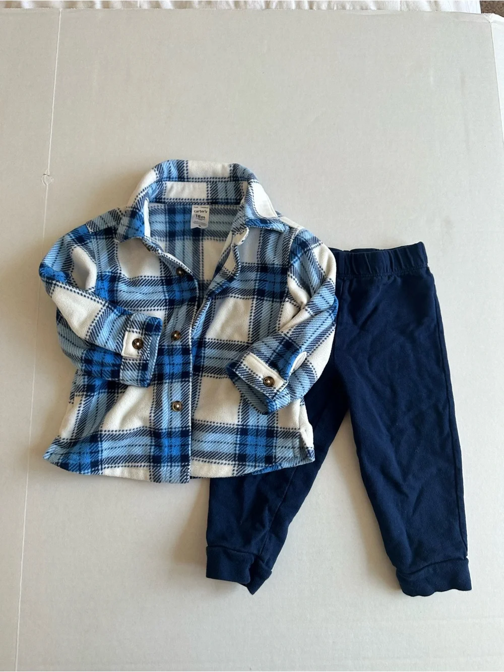 Carter's Blue and White Plaid Pajama Set with Navy Pants
